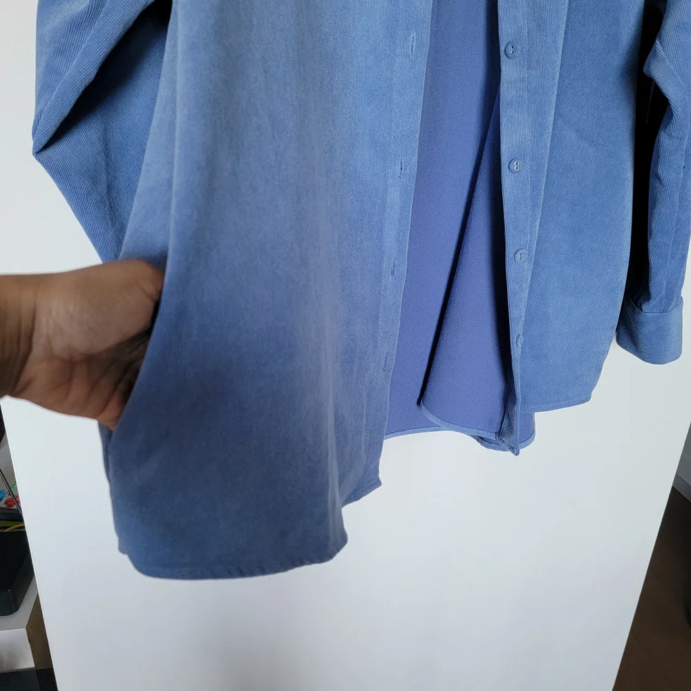 Zara Oversized Corduroy Light Blue Casual Button Up Shirt Size Medium - Picture 10 of 13